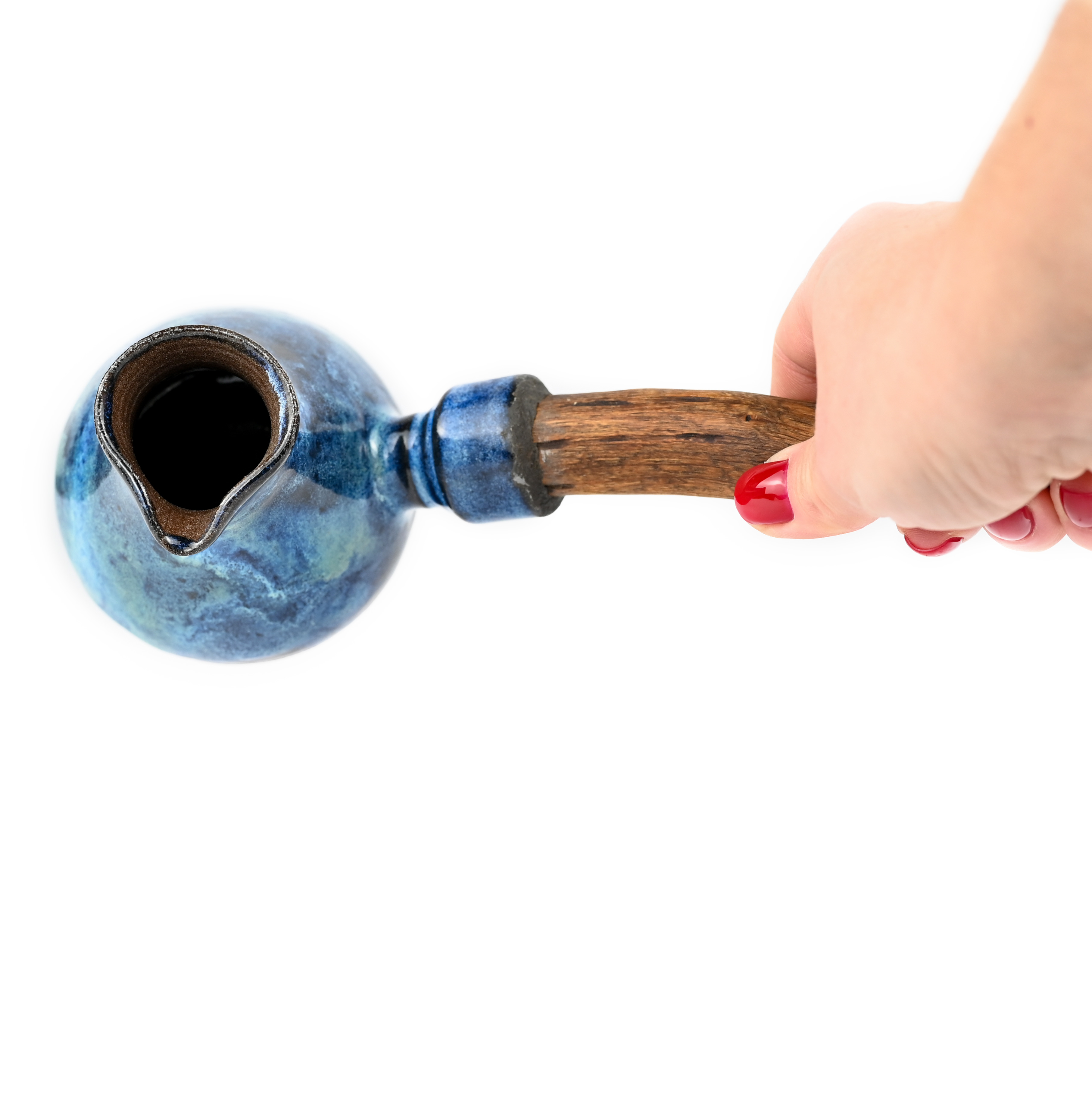 картинка Керамическая турка с деревянной ручкой синяя - DishWishes.Ru