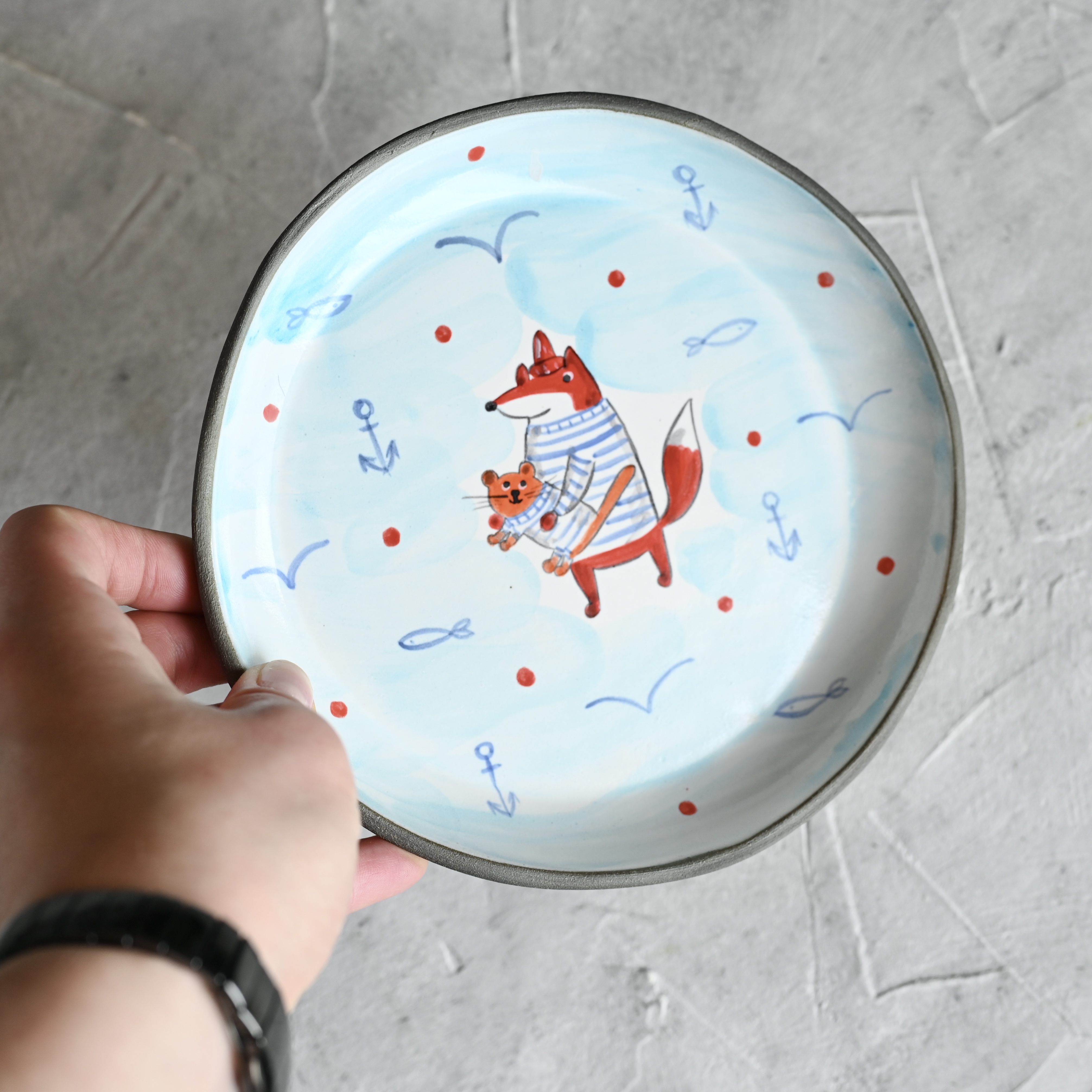 картинка Керамическая тарелка "Лис-морячок" 17 см - DishWishes.Ru