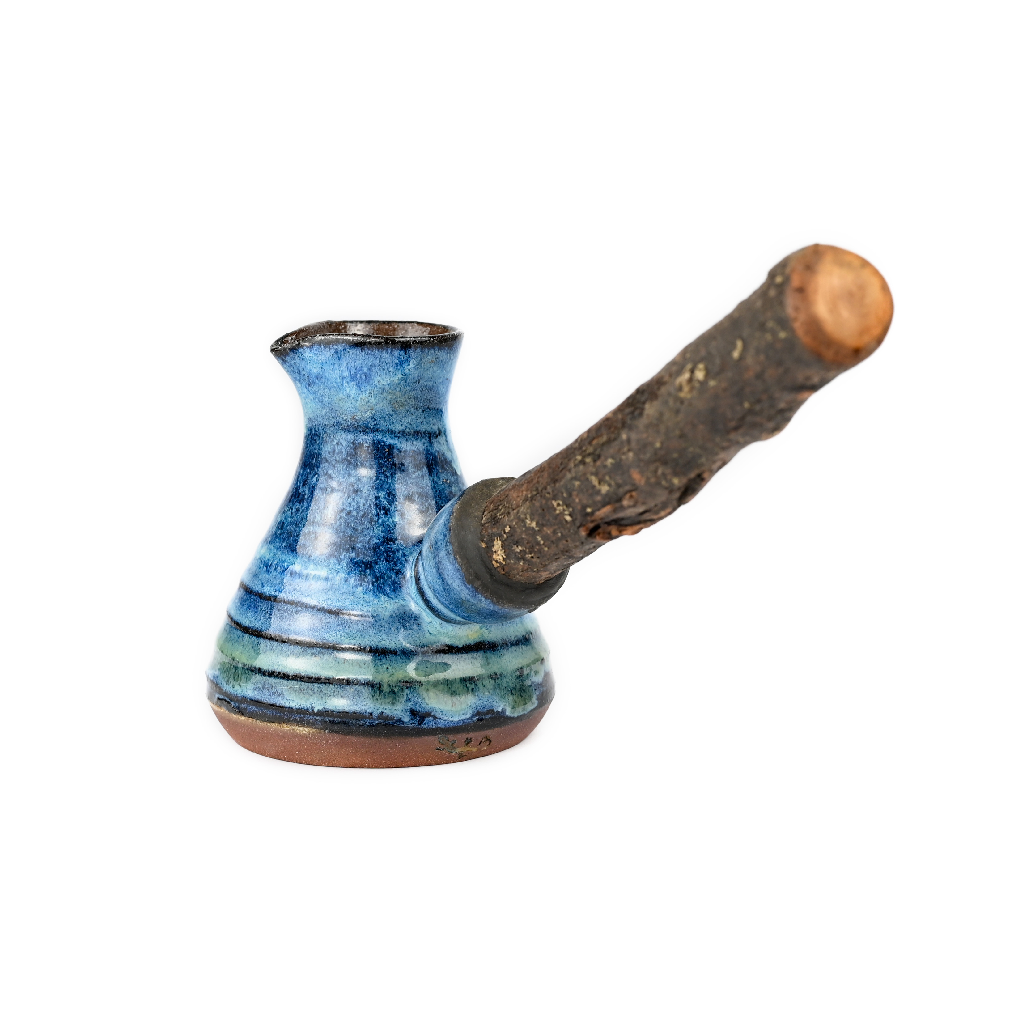 картинка Керамическая турка с деревянной ручкой синяя ребристая - DishWishes.Ru